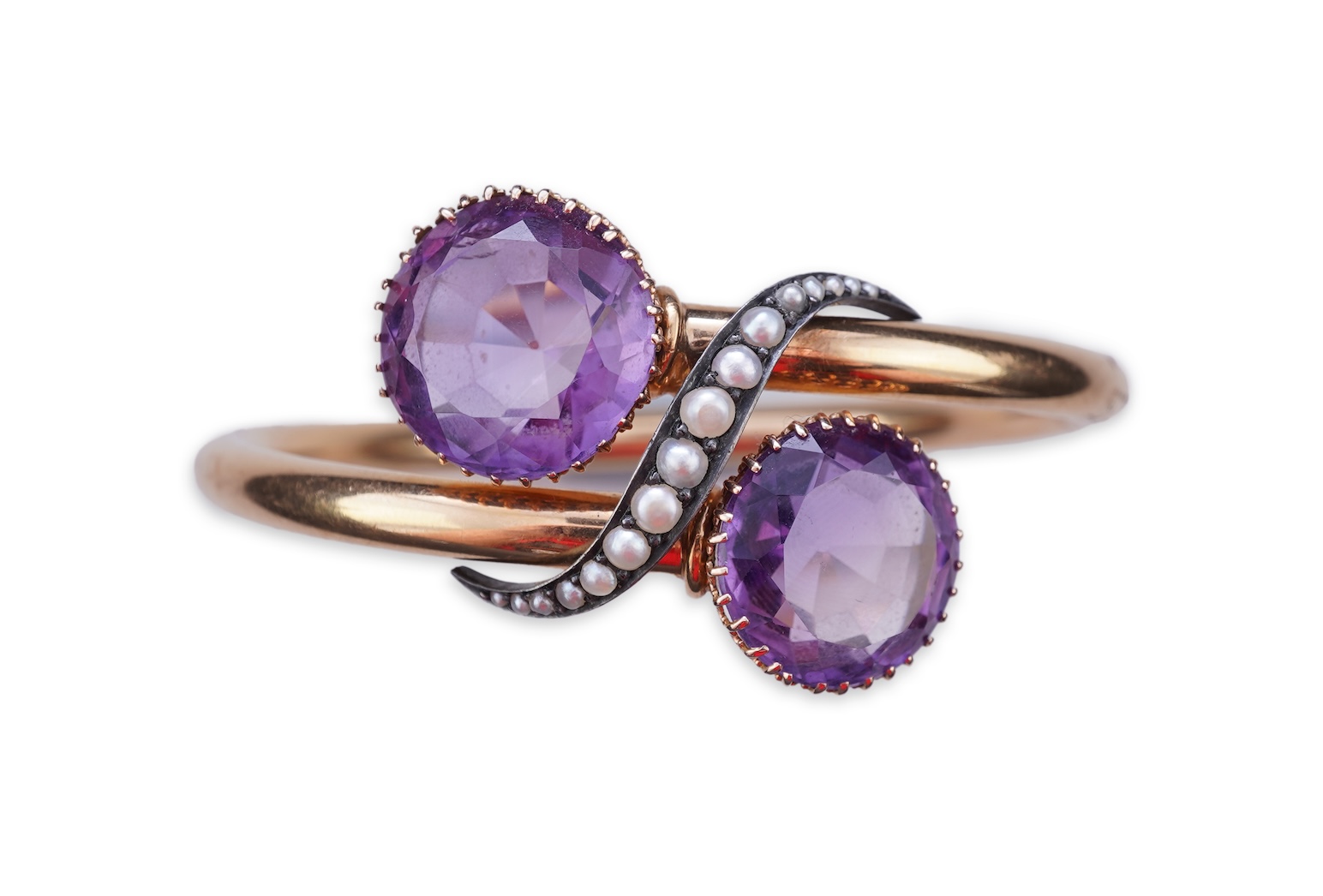 A Victorian gold, pearl and amethyst bangle, late 19th century